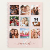Custom photo collage rose gold pink monogram 2023 planner (Voorkant)