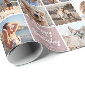 Custom Photo Collage Verjaardag Modern Roze Cadeaupapier (Rol Hoek)