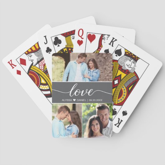 Custom Photo Collage Wedding Love script Pokerkaarten (Achterkant)