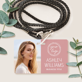 Custom Photo Company Logo Name Employee Pink ID Badge