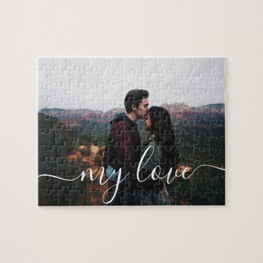 Custom Photo Couple Romantic Script Keepsake Legpuzzel (Horizontaal)