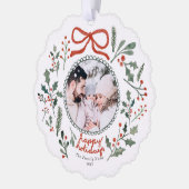 Custom Photo Cute Hand Drawn Holiday Foliage Ornament Kaart (Links)