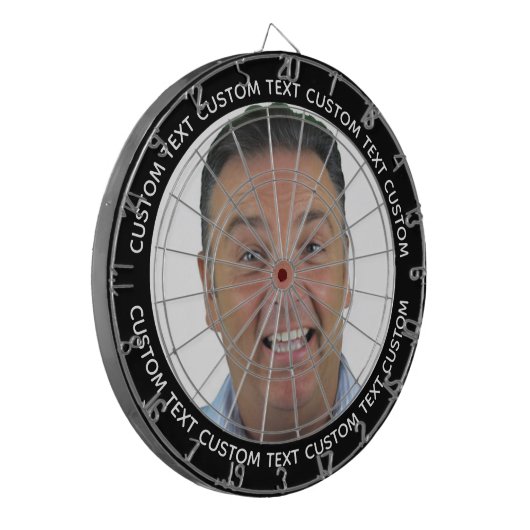 Custom Photo Dartboard & Text - BLACK Surround Dartbord (Voorkant Links)