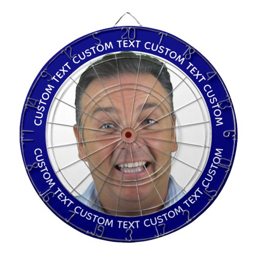 Custom Photo Dartboard & Text - NAVY BLUE Surround Dartbord (Voorkant)