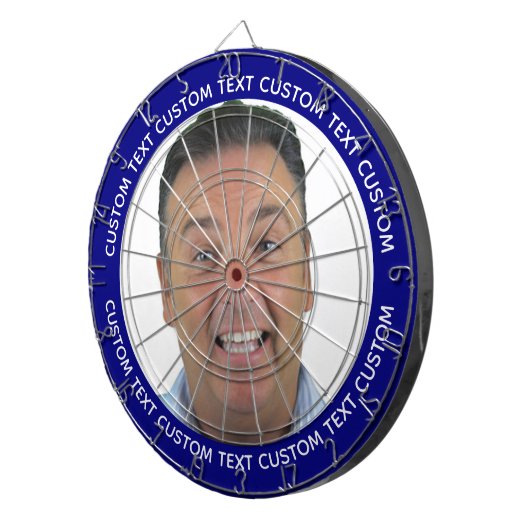 Custom Photo Dartboard & Text - NAVY BLUE Surround Dartbord (Voorkant Rechts)