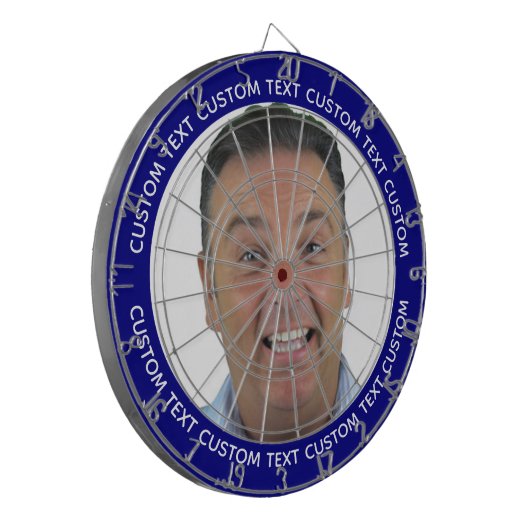 Custom Photo Dartboard & Text - NAVY BLUE Surround Dartbord (Voorkant Links)