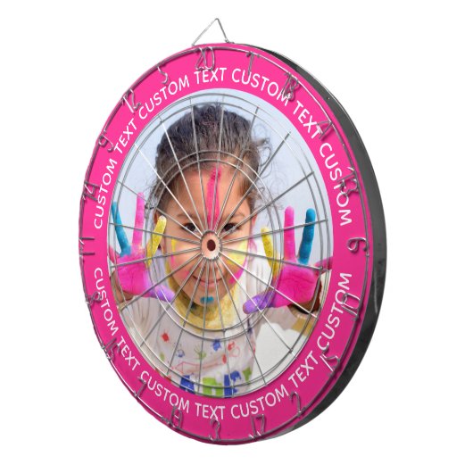 Custom Photo Dartboard & Text - PINK Surround Dartbord (Voorkant Rechts)