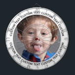 Custom Photo Dartboard & Text - WHITE Surround Dartbord<br><div class="desc">Custom Photo Dartboard template with personalized text and WHITE round photo framing surround (other color surrounds available in store). Your face on a dartboard. One click personalize upper and lower text plus replace image, or full customization via Edit Screen. Regulation size with metal frame and 6 brass darts (Stars and...</div>