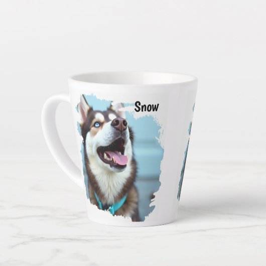 Custom Photo Dog Husky Name Blue Latte Mug Latte Mok (Linkerhoek)