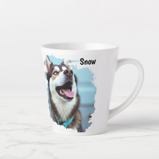 Custom Photo Dog Husky Name Blue Latte Mug Latte Mok (Rechts)