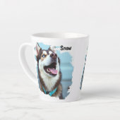 Custom Photo Dog Husky Name Blue Latte Mug Mok (Linkerhoek)