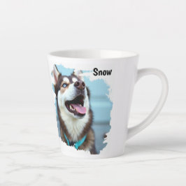 Custom Photo Dog Husky Name Blue Latte Mug Mok