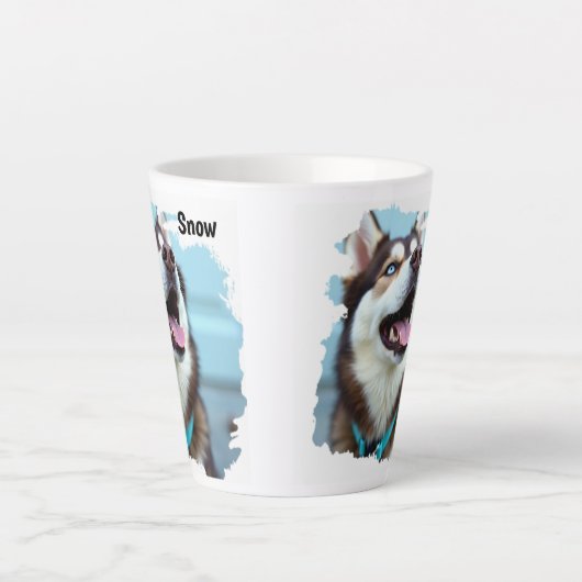 Custom Photo Dog Husky Name Blue Latte Mug Mok (Voorkant)