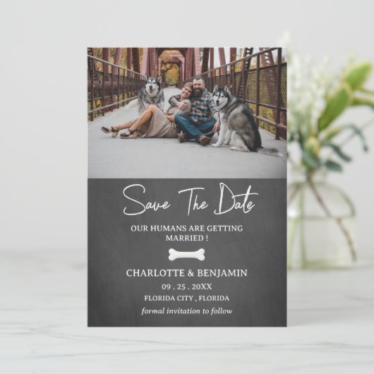Custom Photo Dog Thema Modern Save The Date (Staand voorkant)
