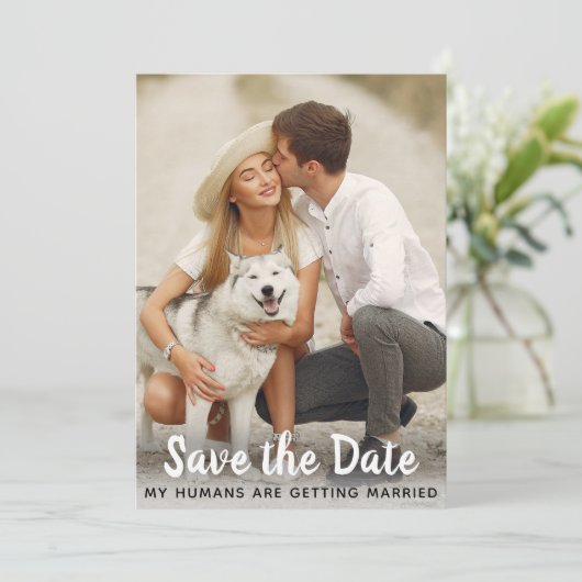 Custom Photo Dog Wedding Save The Date (Staand voorkant)
