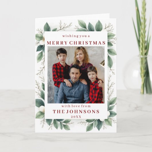 Custom Photo Elegant Winter Greenery Frame Kaart (Voorkant)