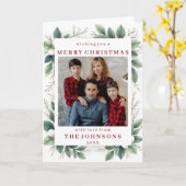 Custom Photo Elegant Winter Greenery Frame Kaart (Gele Bloem)