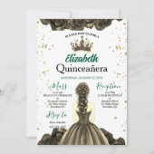 Custom Photo Emerald Green Quinceañera Invite Kaart (Voorkant)