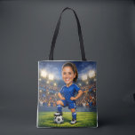 Custom Photo-Face Soccer/Football Star Caricature Tote Bag<br><div class="desc">Carry Your Winning Spirit Everywhere with a Custom Photo Soccer Star Tote Bag! Score a style goal with our personalized soccer caricature tote bag, the ultimate accessory for any football enthusiast. This durable and vibrant bag features a high-definition, cartoon-style illustration of a soccer player standing tall on the pitch, set...</div>