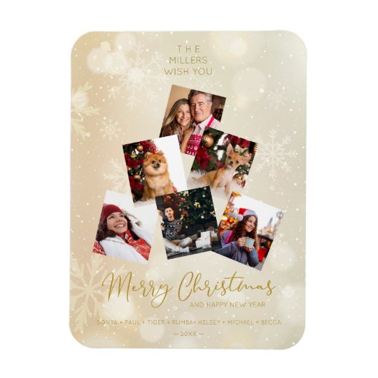 Custom Photo Family Christmas Tree Happy New Year Magneet (Verticaal)