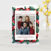 Custom Photo Festive Ribbon Bow Frame Greeting Kaart (Gele Bloem)