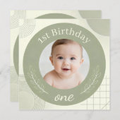 Custom Photo First Birthday - Personalized Sage  Kaart (Voorkant / Achterkant)