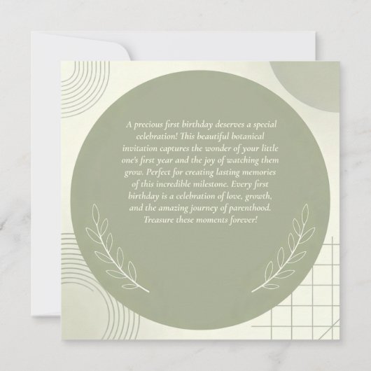 Custom Photo First Birthday - Personalized Sage  Kaart (Achterkant)