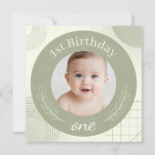 Custom Photo First Birthday - Personalized Sage  Kaart (Voorkant)