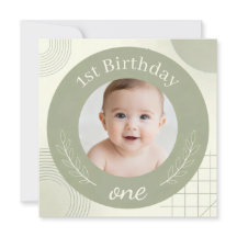 Custom Photo First Birthday - Personalized Sage 
