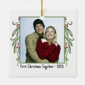Custom Photo First Christmas Together Mistletoe Keramisch Ornament (Achterkant)