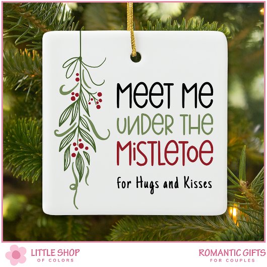 Custom Photo First Christmas Together Mistletoe Keramisch Ornament