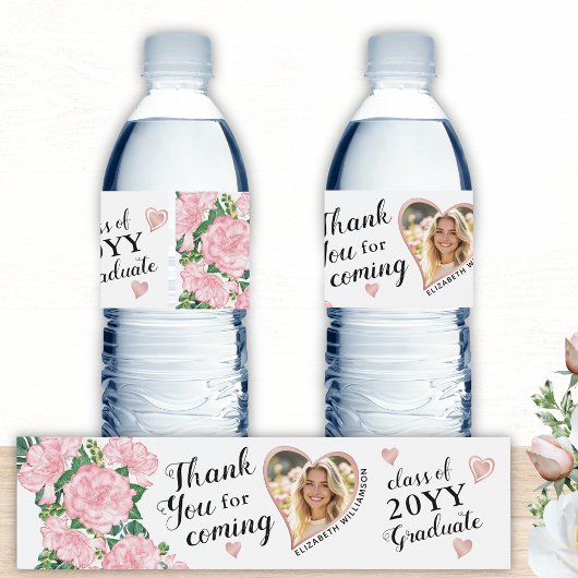 Custom Photo Floral 2025 Afstuderen Dank u Waterfles Etiket