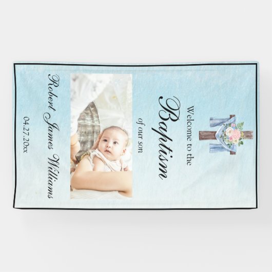 Custom Photo Floral Christening Baptism Welcome Spandoek (Horizontaal)