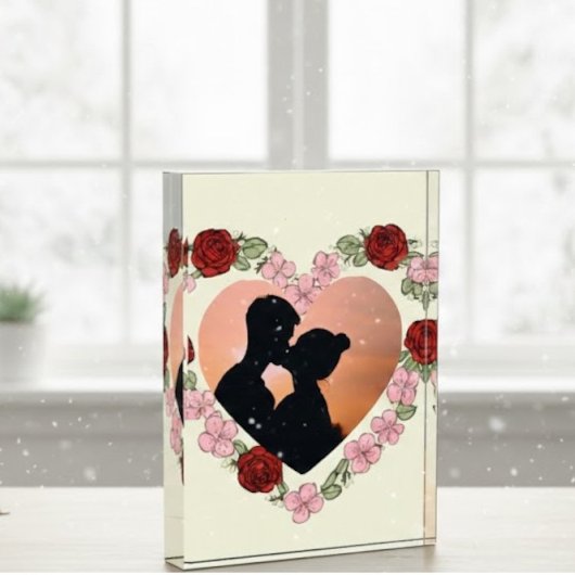 Custom Photo Floral Rose Heart Acrylic Bloc Fotoblokken