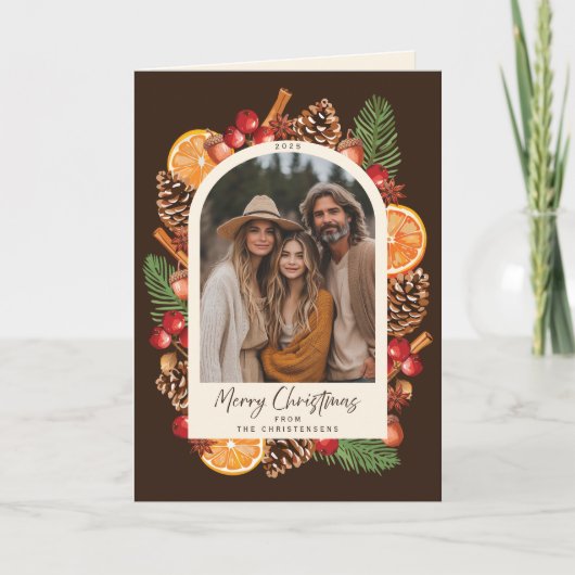 Custom Photo Folded Rustic Citrus Christmas Feestdagen Kaart (Voorkant)