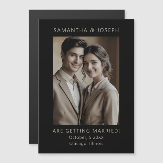Custom Photo Formal Black Wedding Save the Date Magnetische Uitnodiging (Voorkant / Achterkant)