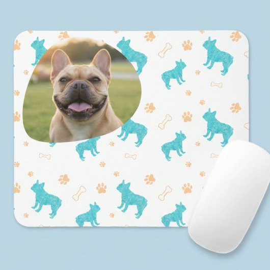 Custom Photo French Bulldog Mouse Pad Pastel Blue Muismat