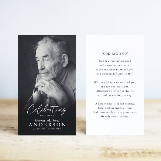 Custom Photo Funeral Sympathy Poem/Prayer Card Visitekaartje