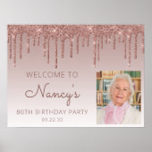 Custom Photo Glam Roos Gold 80th Verjaardag Welkom Poster (Voorkant)