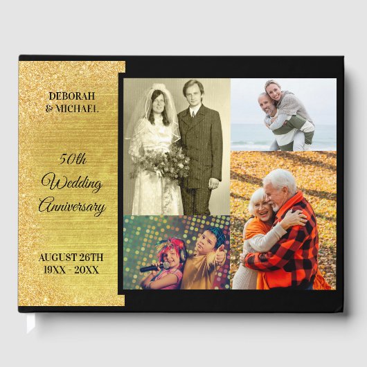 Custom Photo Gold 50e bruiloft Jubileum Gastenboek (Voorkant)