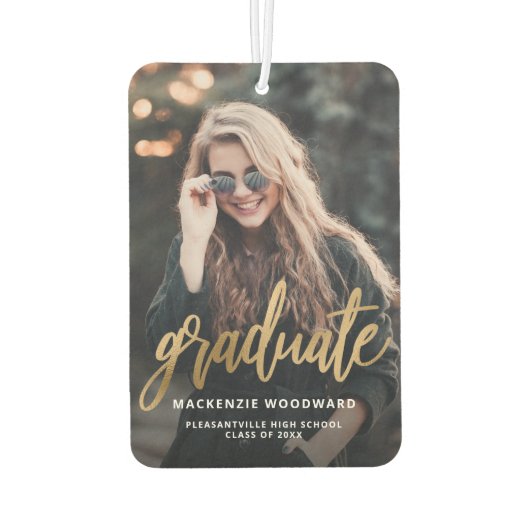 Custom Photo Gold Script Graduation Luchtverfrisser (Achterkant)