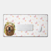 Custom Photo Golden Retriever Pastel Pink Desk Mat (Keyboard & Muis)