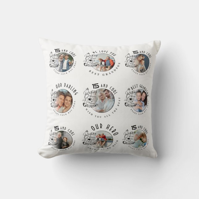 Custom Photo Grandson Birthday Kussen (Voorkant)