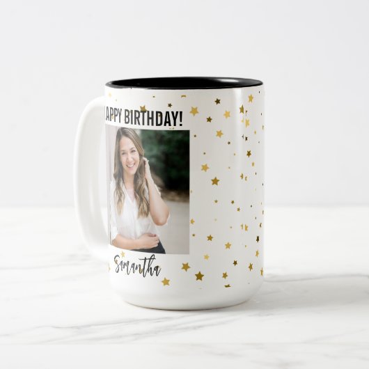 Custom Photo Happy Birthday Mug for Women Tweekleurige Koffiemok (Voorkant links)