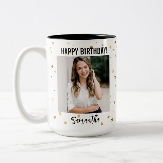 Custom Photo Happy Birthday Mug for Women Tweekleurige Koffiemok (Links)