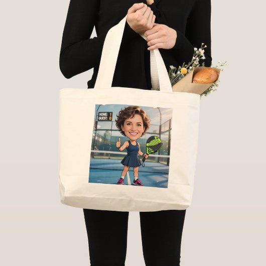 Custom Photo Head Padel/Pickleball Player Caricatu Grote Tote Bag (Voorkant (product))