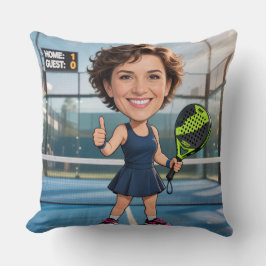 Custom Photo Head Padel/Pickleball Player Caricatu Kussen