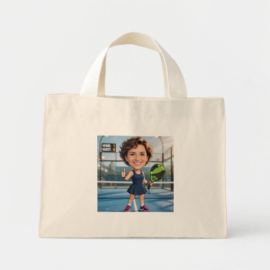 Custom Photo Head Padel/Pickleball Player Caricatu Mini Tote Bag (Voorkant)