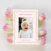 Custom Photo Holiday Kaart Pink Bow Squiggly Lijst