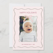 Custom Photo Holiday Kaart Pink Bow Squiggly Lijst (Voorkant)